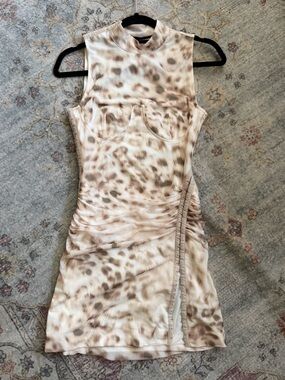 Sleeveless Animal Print Mini Dress in Cream and Brown